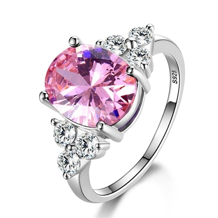 Peris Gems 5 / Pink CZ Prong Gemstone Rings for Women | Sterling Silver Oval Champagne Rings SHEIN Amazon Temu