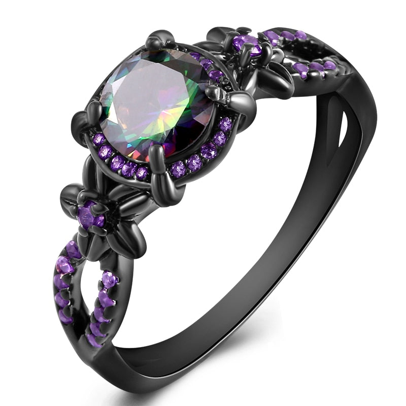 Peris Gems 5 / Purple rainbow Black Plated Natural Crystal Birthstone Ring for Women | Opal Diamond Silver Wedding Ring SHEIN Amazon Temu