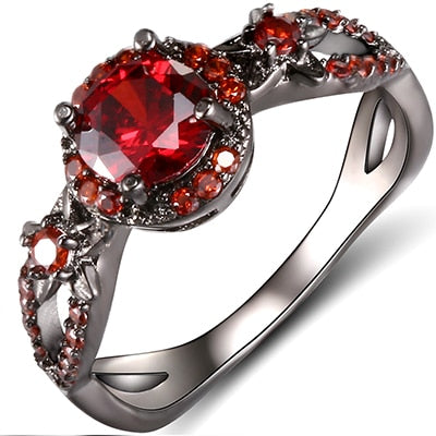 Peris Gems 5 / Red crystal Black Plated Natural Crystal Birthstone Ring for Women | Opal Diamond Silver Wedding Ring SHEIN Amazon Temu