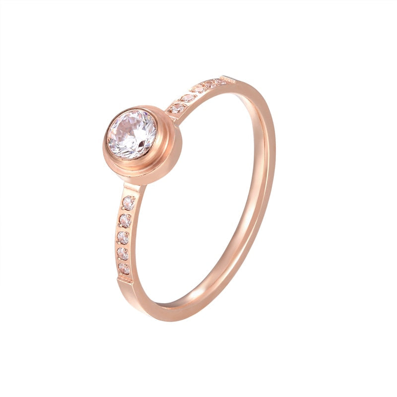 Peris Gems 5 / Rose Gold Shiny Round Crystal Ring for Women | Stainless Steel Rose Gold Diamond Love Ring SHEIN Amazon Temu