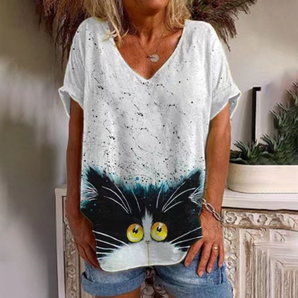 Peris Gems 5 / S Retro Cat T-Shirt for Women| V-Neck Oversized Shirts SHEIN Amazon Temu