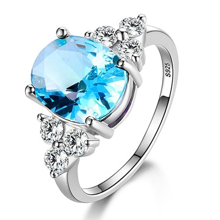 Peris Gems 5 / Sky Blue Topaz Prong Gemstone Rings for Women | Sterling Silver Oval Champagne Rings SHEIN Amazon Temu