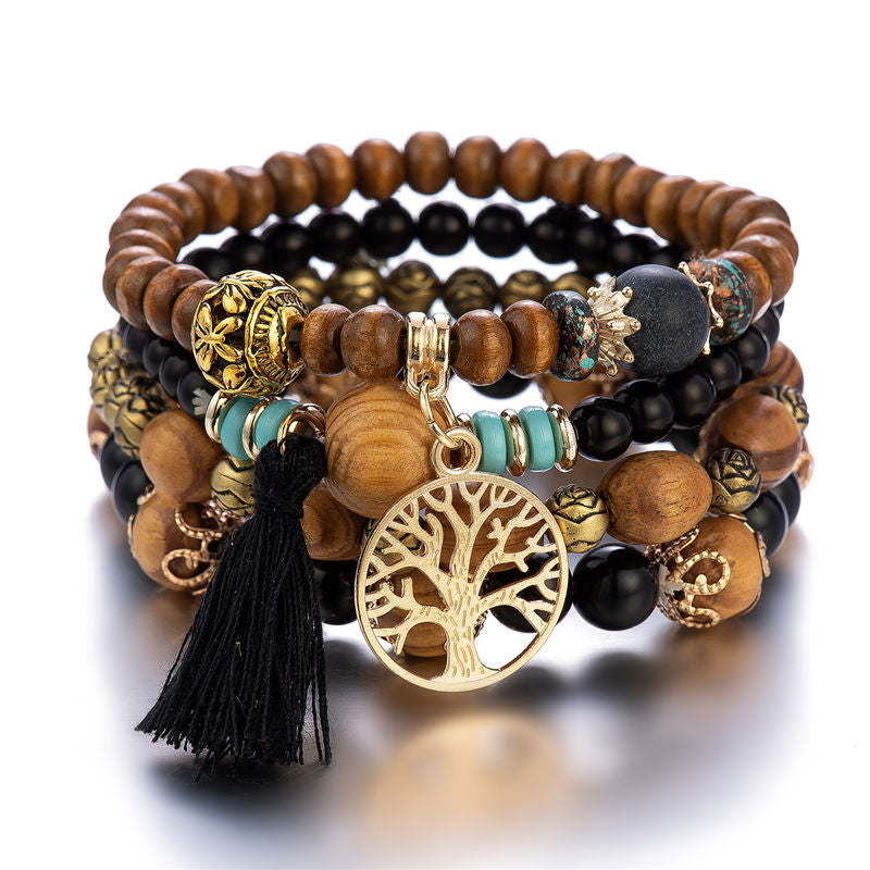Peris Gems 5 Tree Of Life Charm Beaded Bracelet Set for Women | 4Pc Wood Beads Bracelet SHEIN Amazon Temu