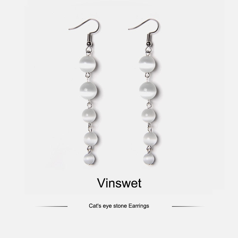 Peris Gems 5 White Cat Eye Long Beads Tassel Earrings for Women SHEIN Amazon Temu