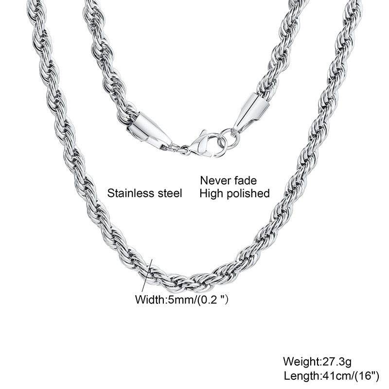 Peris Gems 5mm 1 / 16 inch Twist Rope Chain Necklace for Men | Stainless Steel Chain SHEIN Amazon Temu