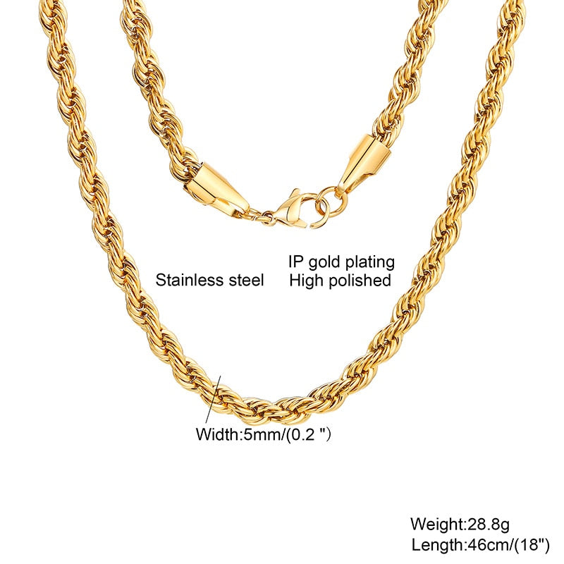 Peris Gems 5mm / 16 inch Twist Rope Chain Necklace for Men | Stainless Steel Chain SHEIN Amazon Temu