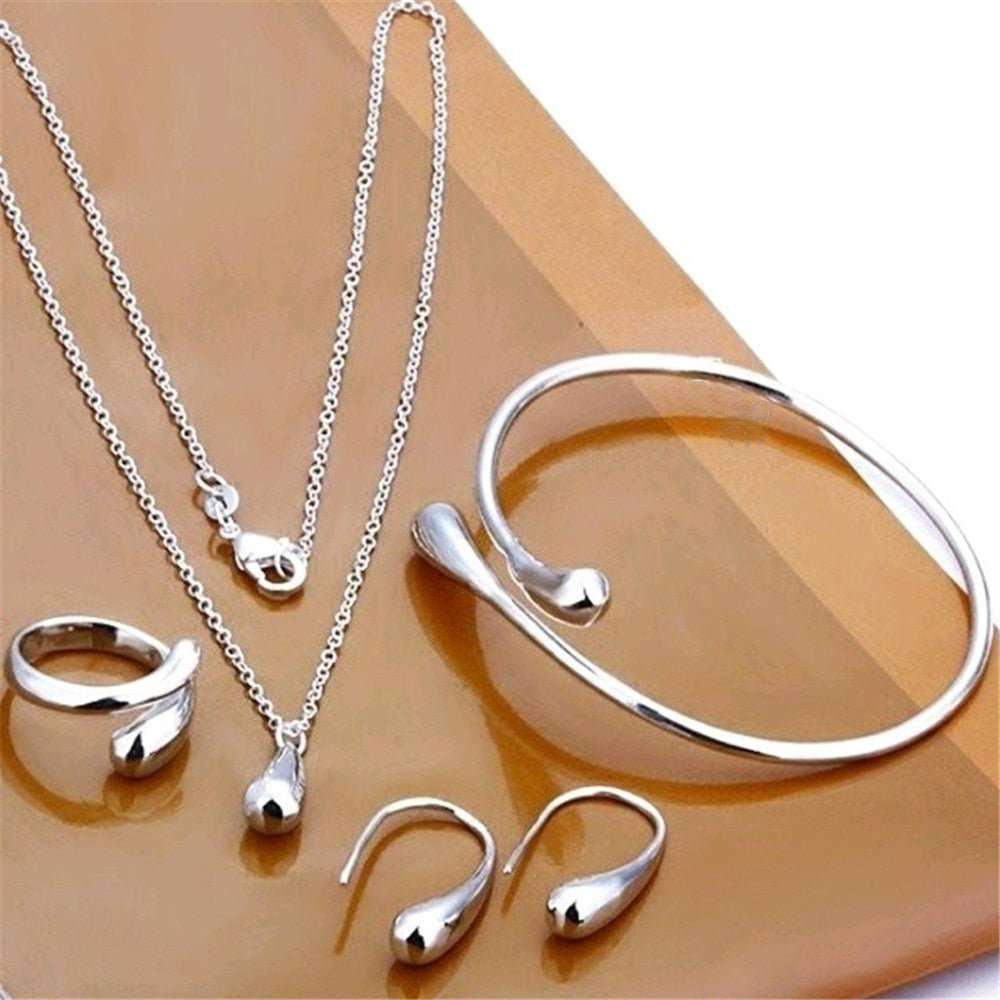 Peris Gems 5pc-Silver Double Heart Necklace Earrings Bracelet Jewelry Set SHEIN Amazon Temu