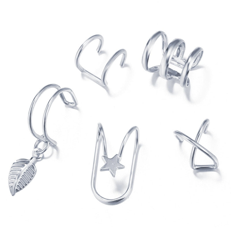 Peris Gems 5pcs silver Clip-On 7pc Gold Leaf Earrings for Women | Non-Piercing Earrings Clip-On 7pc Gold Leaf Earrings for Women | Non-Piercing SHEIN Amazon Temu