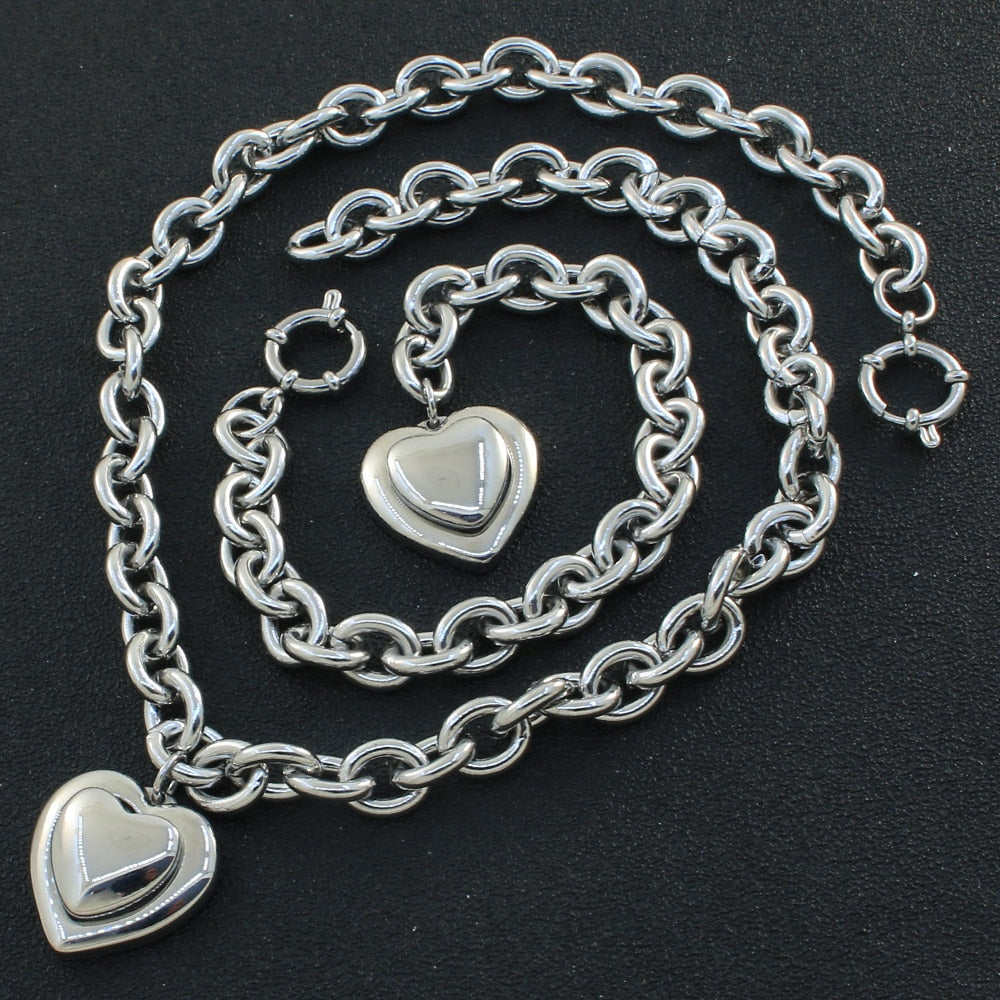 Peris Gems 6 / 45cm Gold and Silver Heart Bracelet + Necklace Set for Women | Stainless Steel Gold and Silver Heart Bracelet + Necklace Set for Women SHEIN Amazon Temu