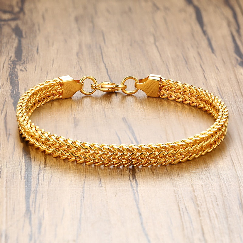 Peris Gems 6.5 Lobster Gold / 21cm Retro Link Chain Bracelets for Men | Double Overlap Stainless Curb Chain SHEIN Amazon Temu