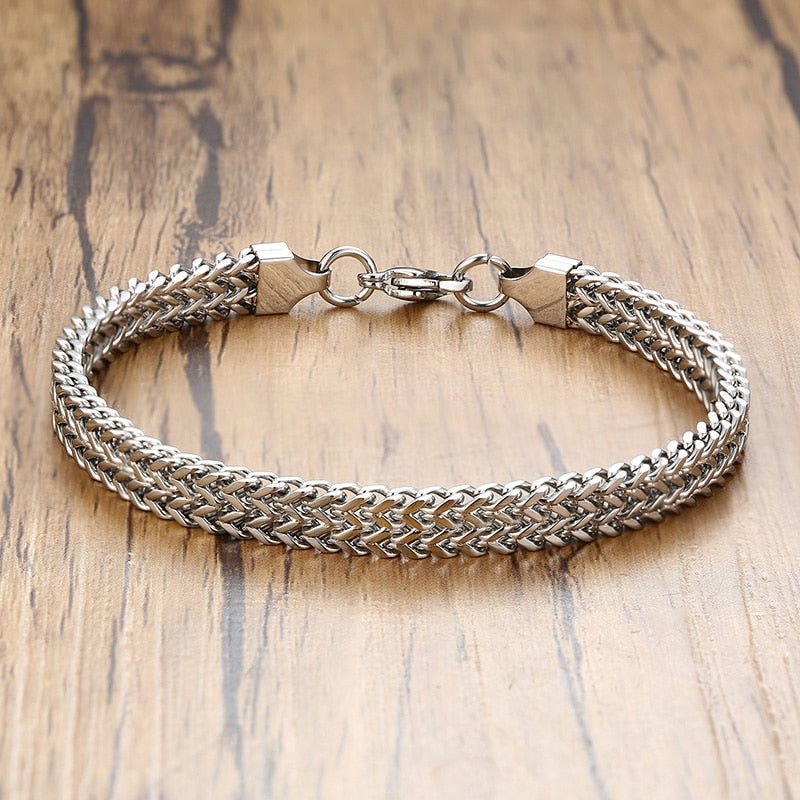 Peris Gems 6.5 Lobster Silver / 19.5cm Retro Link Chain Bracelets for Men | Double Overlap Stainless Curb Chain SHEIN Amazon Temu