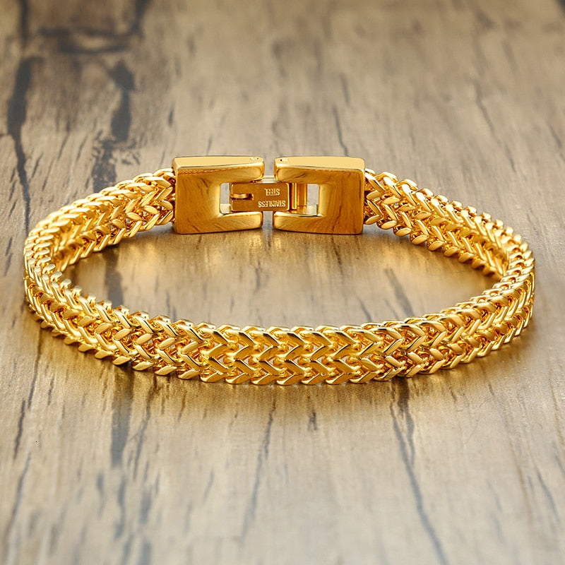 Peris Gems 6.5mm Gold / 19.5cm Retro Link Chain Bracelets for Men | Double Overlap Stainless Curb Chain SHEIN Amazon Temu