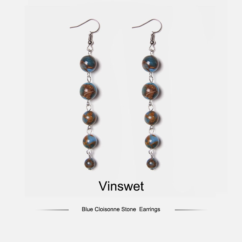 Peris Gems 6 Cloisonne Stone Long Beads Tassel Earrings for Women SHEIN Amazon Temu