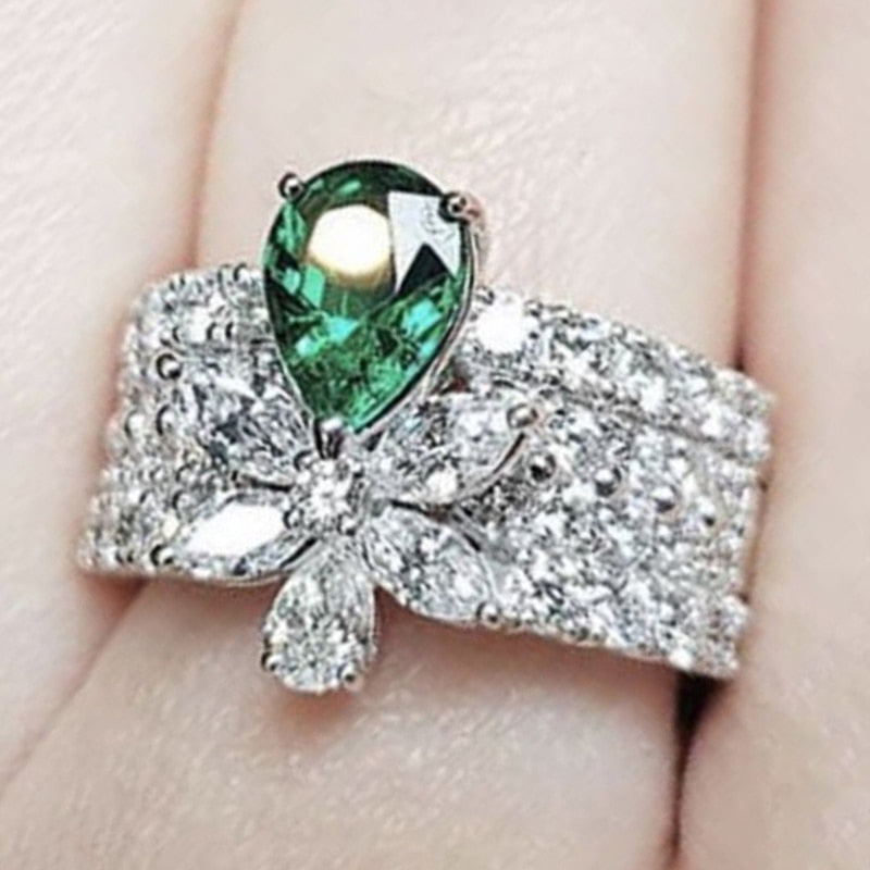 Peris Gems 6 / Emerald Luxurious Cubic Zirconia Rings for Women | Silver Diamond Ring SHEIN Amazon Temu