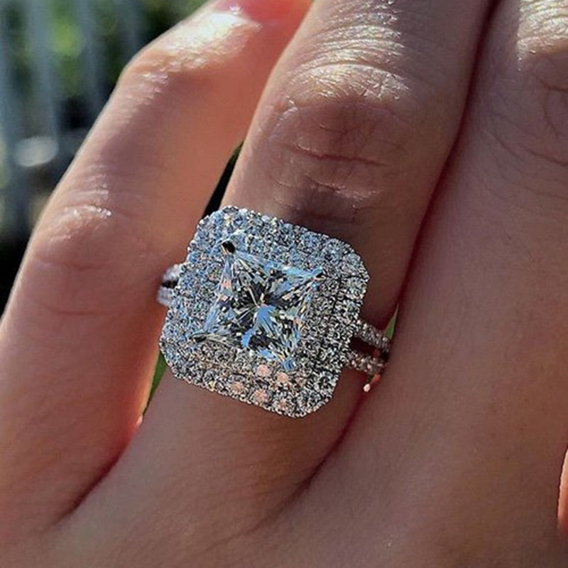 Peris Gems 6 / Encrusted Square Luxurious Cubic Zirconia Rings for Women | Silver Diamond Ring SHEIN Amazon Temu