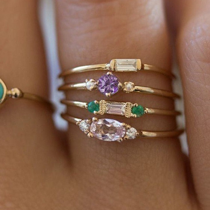Peris Gems 6 Gold 4pc Crystal Zircon Ring Set for Women | Diamond Engagement Rings Gold 4pc Crystal Zircon Ring Set for Women | Engagement Ring SHEIN Amazon Temu