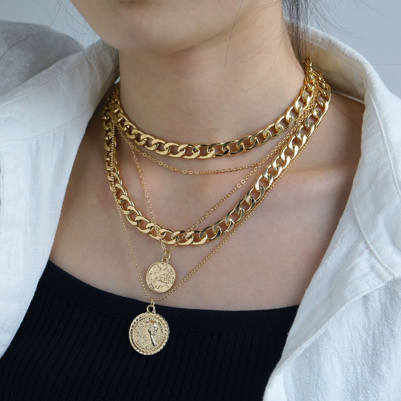 Peris Gems 6 Gold Coin Pendant Necklaces for Women | Multilayered Cuban Link Necklace SHEIN Amazon Temu