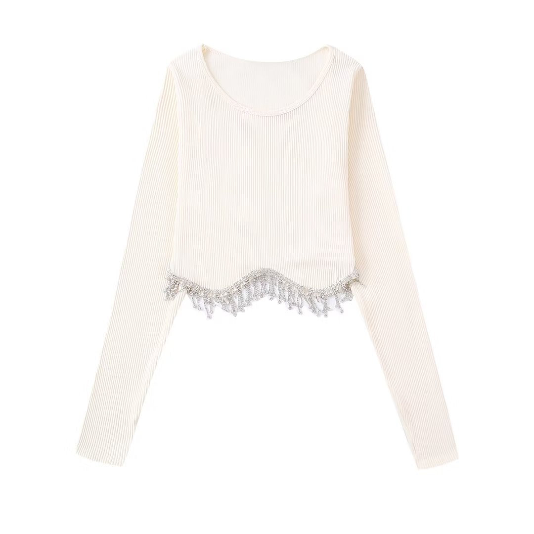 Peris Gems 6 / S Diamond Tassel Crop-Top Shirt | Slim Luxurious Shirt for Women SHEIN Amazon Temu