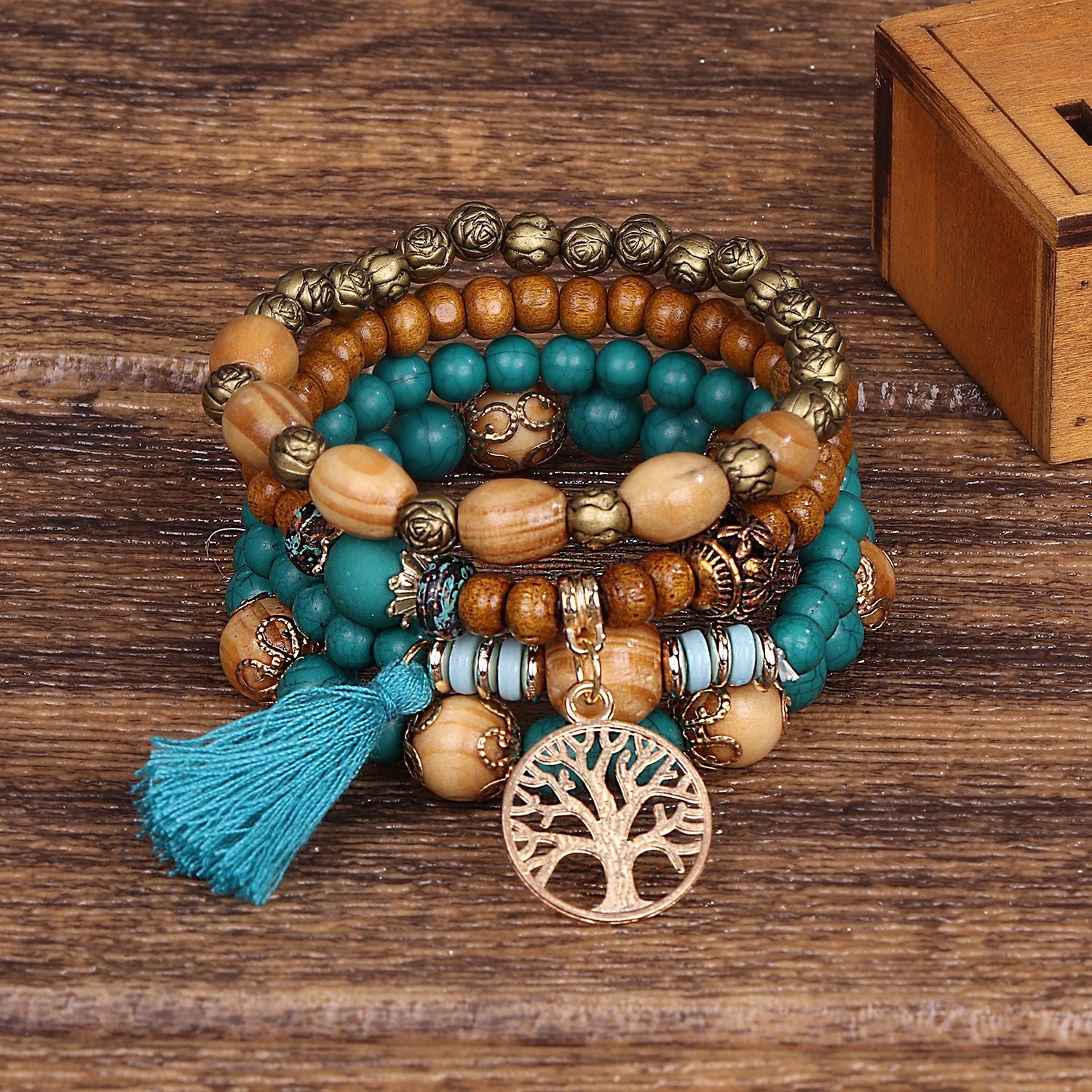 Peris Gems 6 Tree Of Life Charm Beaded Bracelet Set for Women | 4Pc Wood Beads Bracelet SHEIN Amazon Temu