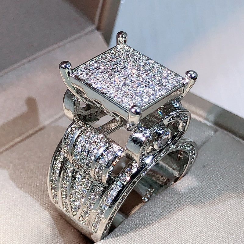 Peris Gems 6 / White Big Diamond Square Silver Ring for Women | Sterling Silver White Diamond Love Rings SHEIN Amazon Temu