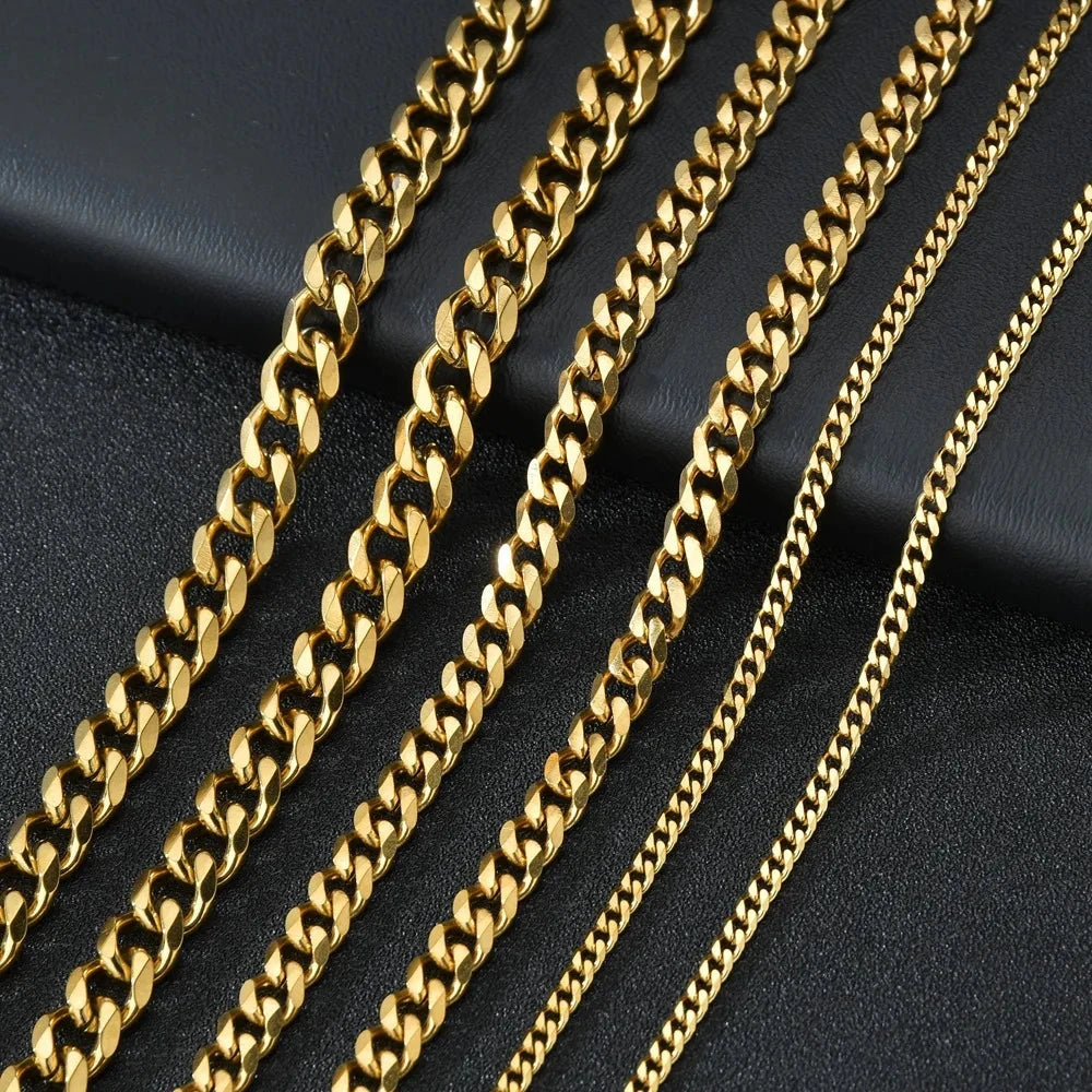Peris Gems 60cm / Gold Men Stainless Steel Basic Chain Necklace Titanium Steel Jewelry Cuban Chain For Women Men Stainless Steel Basic Chain Necklace Titanium Steel Jewelry Cuban Chain For Women SHEIN Amazon Temu