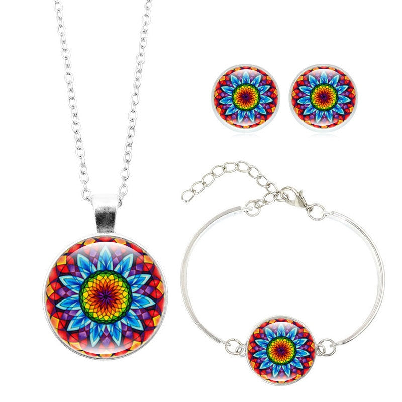 Peris Gems 6228 Mandala Flower Jewelry Sets for Women | Evil Eye Necklace Bracelet Earrings Set Mandala Flower Jewelry Sets for Women | Evil Eye Necklace SHEIN Amazon Temu