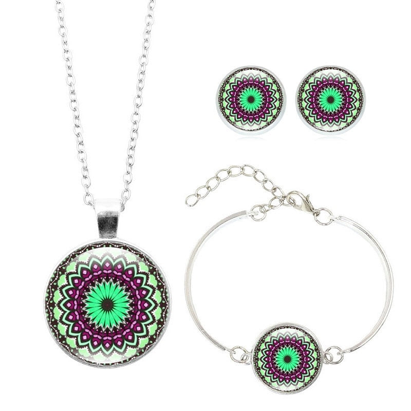 Peris Gems 6230 Mandala Flower Jewelry Sets for Women | Evil Eye Necklace Bracelet Earrings Set Mandala Flower Jewelry Sets for Women | Evil Eye Necklace SHEIN Amazon Temu