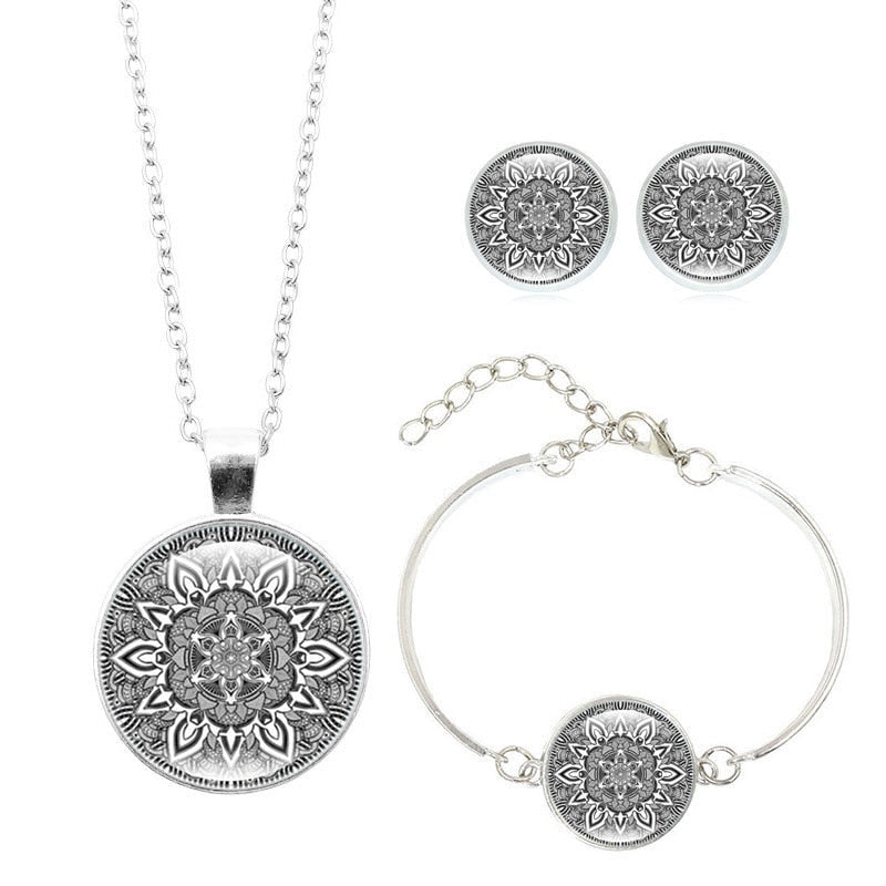 Peris Gems 6231 Mandala Flower Jewelry Sets for Women | Evil Eye Necklace Bracelet Earrings Set Mandala Flower Jewelry Sets for Women | Evil Eye Necklace SHEIN Amazon Temu
