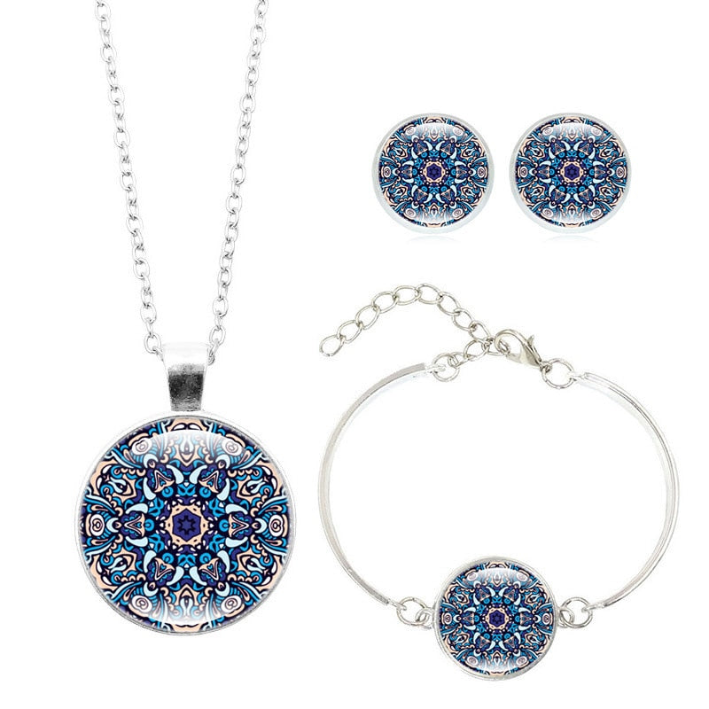 Peris Gems 6232 Mandala Flower Jewelry Sets for Women | Evil Eye Necklace Bracelet Earrings Set Mandala Flower Jewelry Sets for Women | Evil Eye Necklace SHEIN Amazon Temu