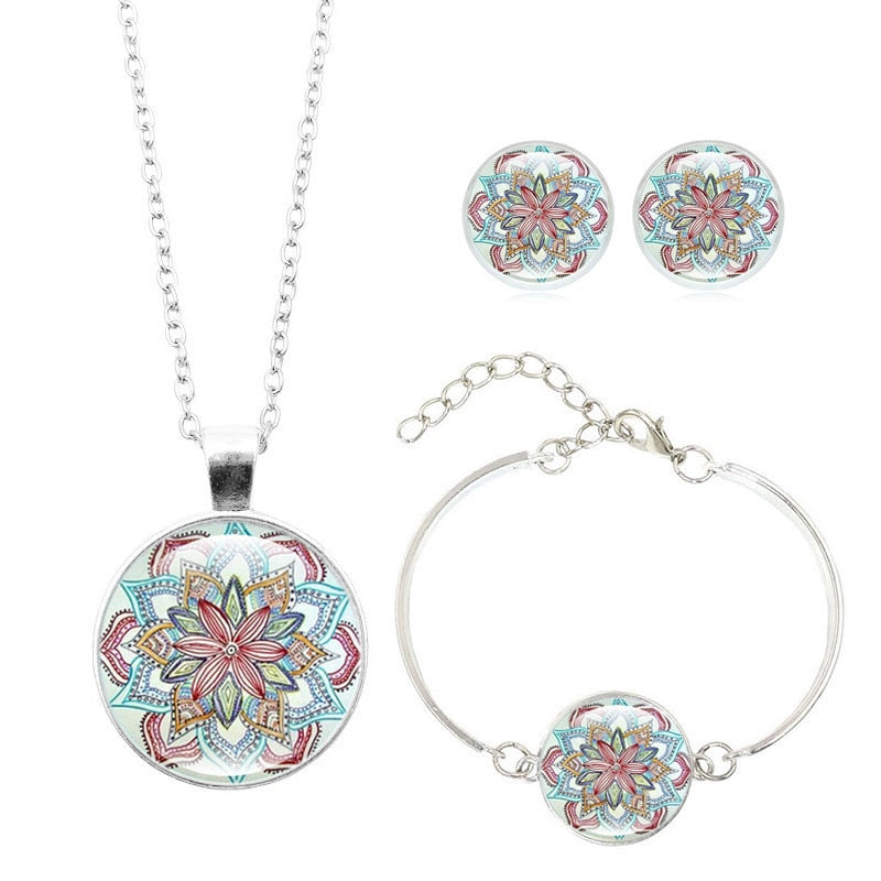 Peris Gems 6233 Mandala Flower Jewelry Sets for Women | Evil Eye Necklace Bracelet Earrings Set Mandala Flower Jewelry Sets for Women | Evil Eye Necklace SHEIN Amazon Temu