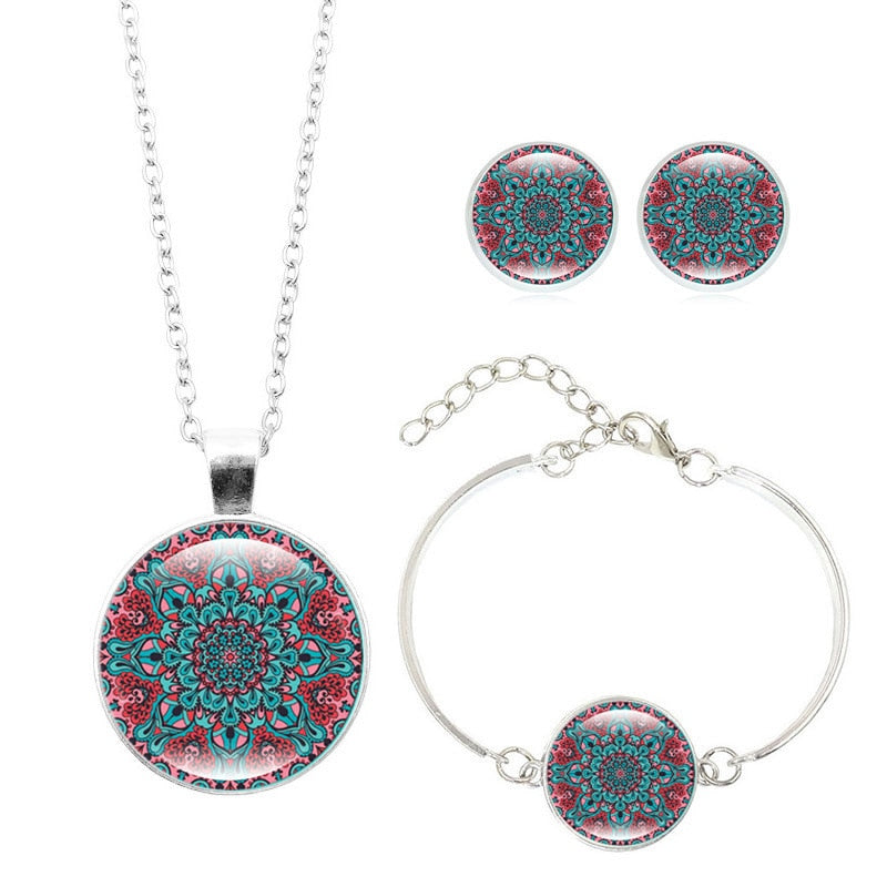 Peris Gems 6234 Mandala Flower Jewelry Sets for Women | Evil Eye Necklace Bracelet Earrings Set Mandala Flower Jewelry Sets for Women | Evil Eye Necklace SHEIN Amazon Temu