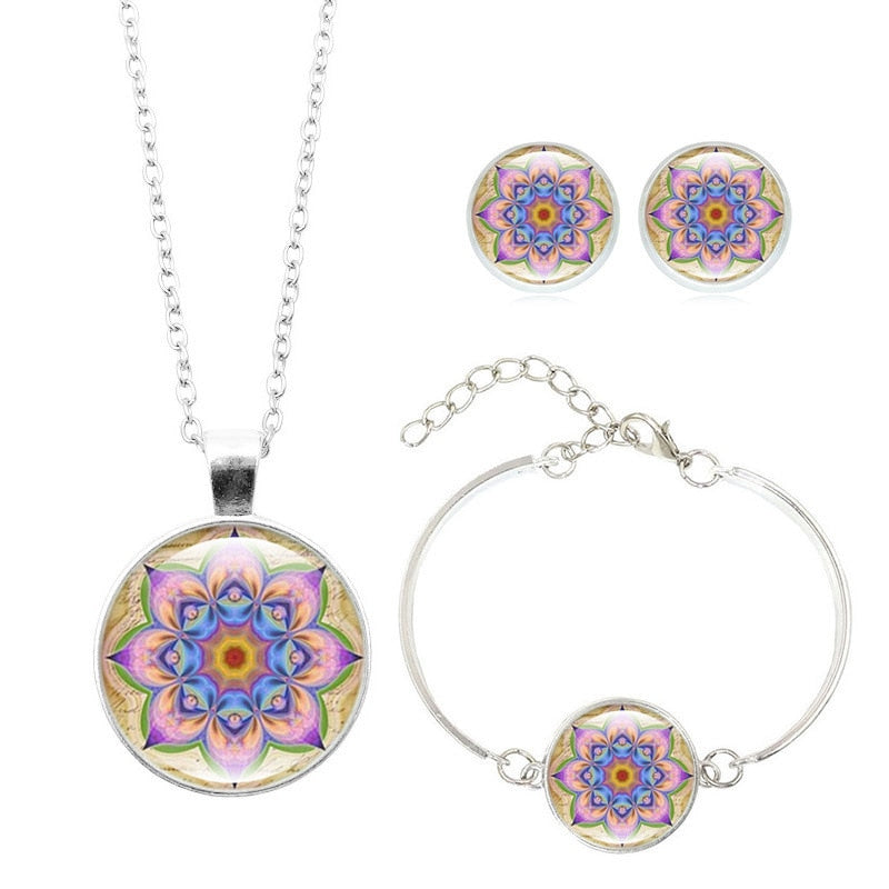 Peris Gems 6235 Mandala Flower Jewelry Sets for Women | Evil Eye Necklace Bracelet Earrings Set Mandala Flower Jewelry Sets for Women | Evil Eye Necklace SHEIN Amazon Temu