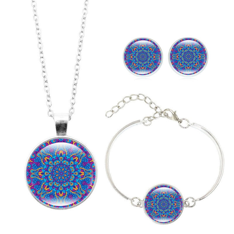 Peris Gems 6236 Mandala Flower Jewelry Sets for Women | Evil Eye Necklace Bracelet Earrings Set Mandala Flower Jewelry Sets for Women | Evil Eye Necklace SHEIN Amazon Temu
