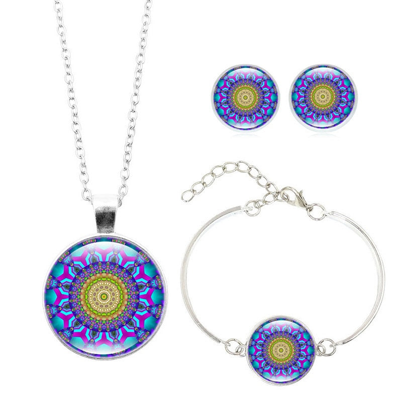 Peris Gems 6237 Mandala Flower Jewelry Sets for Women | Evil Eye Necklace Bracelet Earrings Set Mandala Flower Jewelry Sets for Women | Evil Eye Necklace SHEIN Amazon Temu