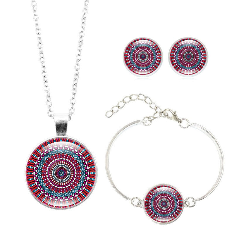 Peris Gems 6238 Mandala Flower Jewelry Sets for Women | Evil Eye Necklace Bracelet Earrings Set Mandala Flower Jewelry Sets for Women | Evil Eye Necklace SHEIN Amazon Temu