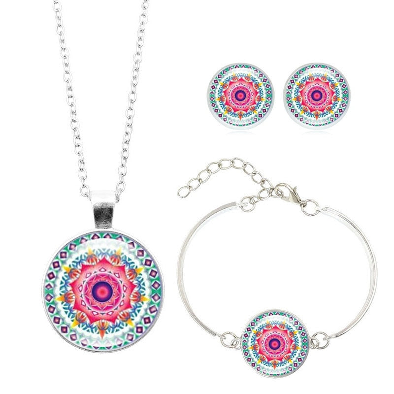 Peris Gems 6239 Mandala Flower Jewelry Sets for Women | Evil Eye Necklace Bracelet Earrings Set Mandala Flower Jewelry Sets for Women | Evil Eye Necklace SHEIN Amazon Temu