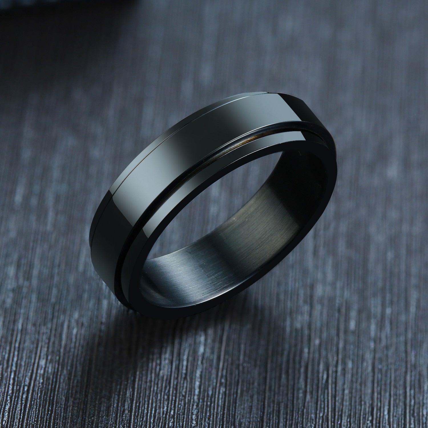 Peris Gems 6mm Black / 7 Smooth Stainless-Steel Silver Spinner Ring Unisex SHEIN Amazon Temu