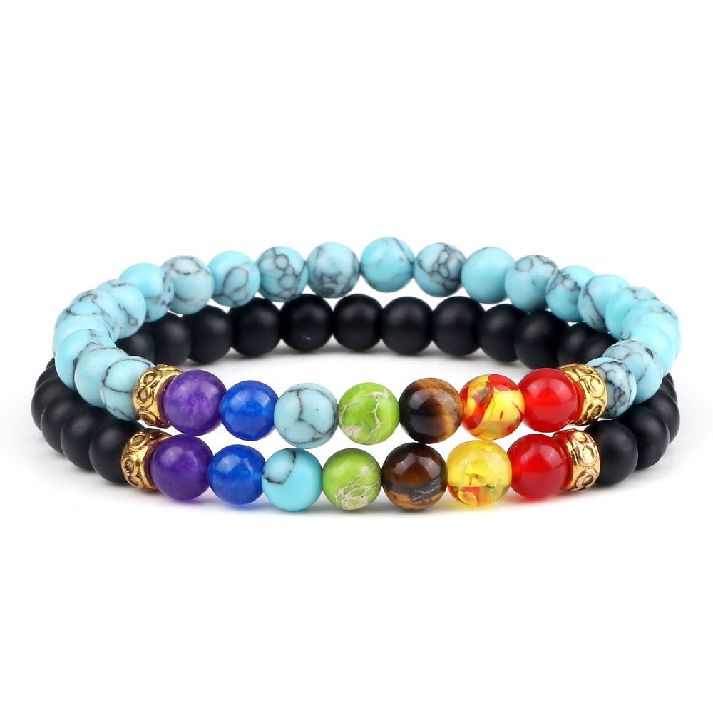 Peris Gems 6MM Style 13 Chakra Stone 2pc Bracelet Set Unisex | Tiger Eye Stone Bracelet Chakra Stone 2pc Bracelet Set Unisex | Tiger Eye Bracelet SHEIN Amazon Temu