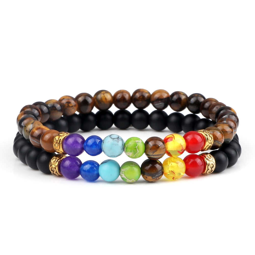 Peris Gems 6MM Style 14 Chakra Stone 2pc Bracelet Set Unisex | Tiger Eye Stone Bracelet Chakra Stone 2pc Bracelet Set Unisex | Tiger Eye Bracelet SHEIN Amazon Temu