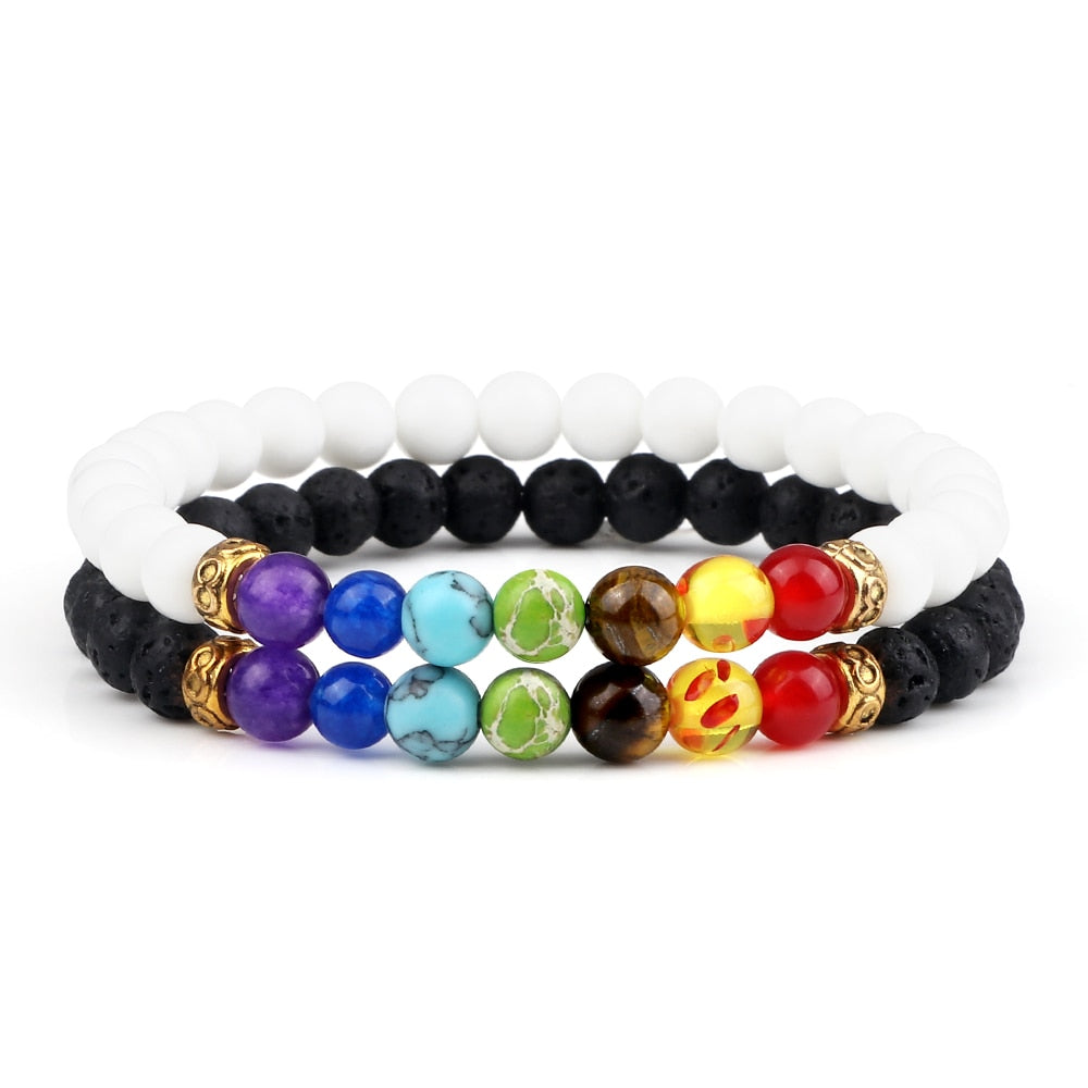 Peris Gems 6MM Style 2 Chakra Stone 2pc Bracelet Set Unisex | Tiger Eye Stone Bracelet Chakra Stone 2pc Bracelet Set Unisex | Tiger Eye Bracelet SHEIN Amazon Temu