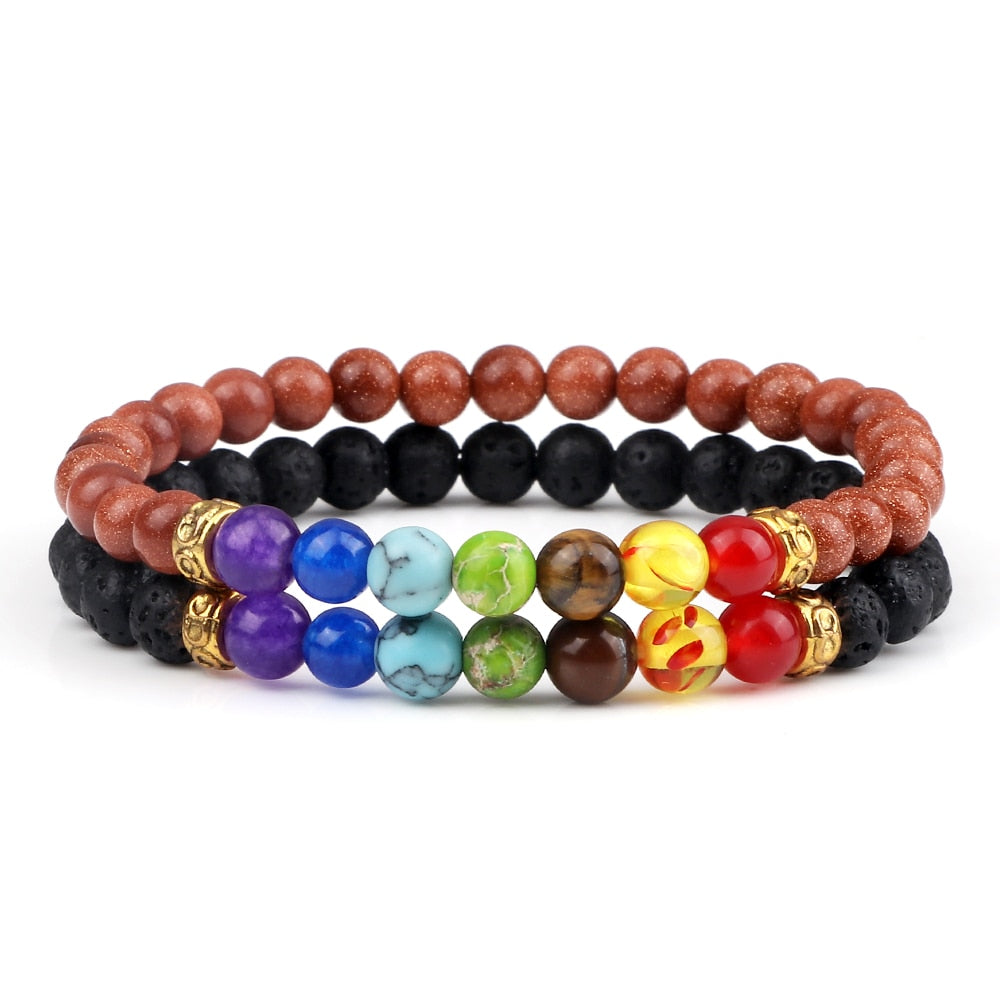 Peris Gems 6MM Style 20 Chakra Stone 2pc Bracelet Set Unisex | Tiger Eye Stone Bracelet Chakra Stone 2pc Bracelet Set Unisex | Tiger Eye Bracelet SHEIN Amazon Temu