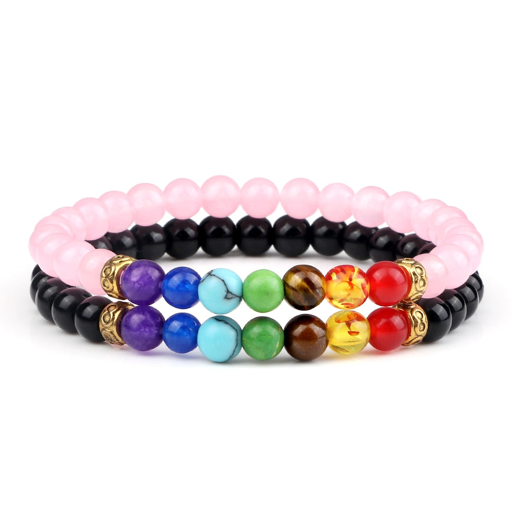 Peris Gems 6MM Style 21 Chakra Stone 2pc Bracelet Set Unisex | Tiger Eye Stone Bracelet Chakra Stone 2pc Bracelet Set Unisex | Tiger Eye Bracelet SHEIN Amazon Temu