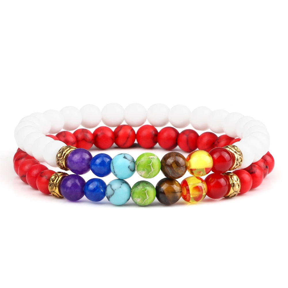 Peris Gems 6MM Style 4 Chakra Stone 2pc Bracelet Set Unisex | Tiger Eye Stone Bracelet Chakra Stone 2pc Bracelet Set Unisex | Tiger Eye Bracelet SHEIN Amazon Temu