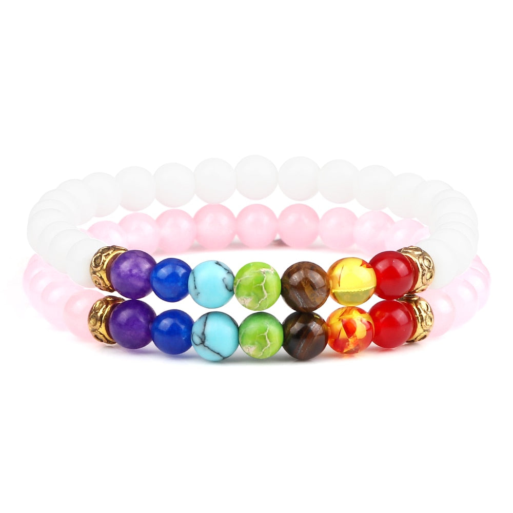 Peris Gems 6MM Style 7 Chakra Stone 2pc Bracelet Set Unisex | Tiger Eye Stone Bracelet Chakra Stone 2pc Bracelet Set Unisex | Tiger Eye Bracelet SHEIN Amazon Temu