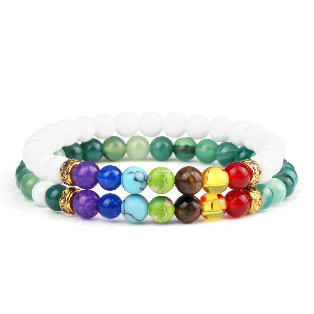 Peris Gems 6MM Style 8 Chakra Stone 2pc Bracelet Set Unisex | Tiger Eye Stone Bracelet Chakra Stone 2pc Bracelet Set Unisex | Tiger Eye Bracelet SHEIN Amazon Temu