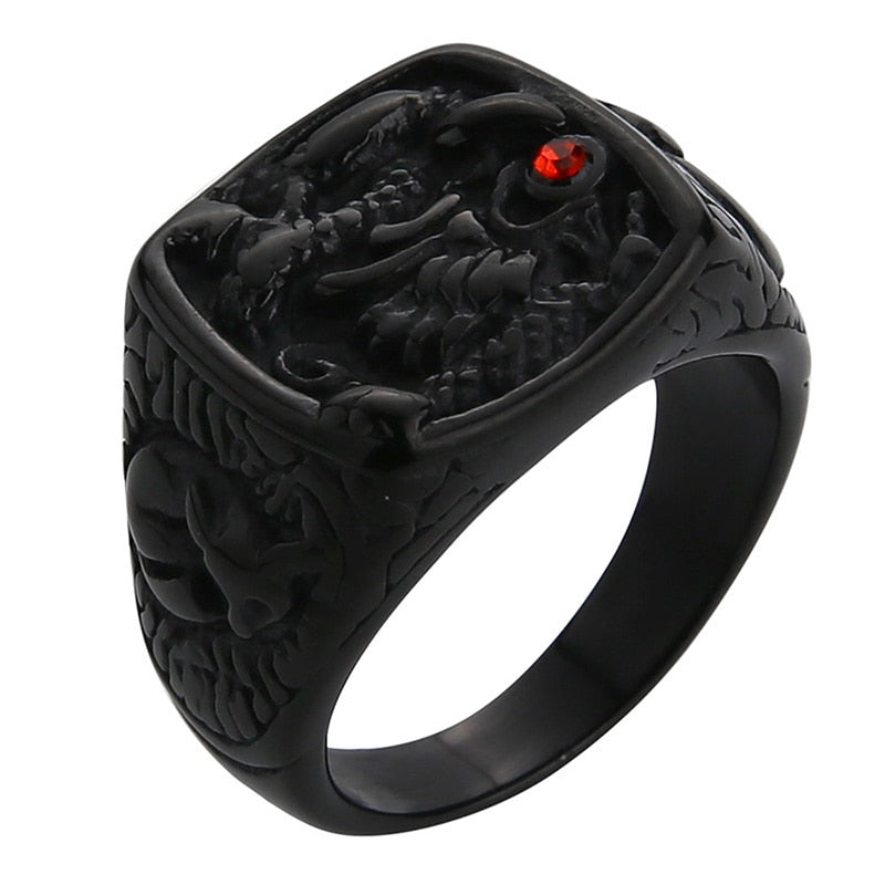 Peris Gems 7 / Black Rising Dragon with Red Eye Ring Unisex | Stainless Steel Dragon Ring Rising Dragon with Red Eye Ring Unisex |Stainless Steel Ring SHEIN Amazon Temu