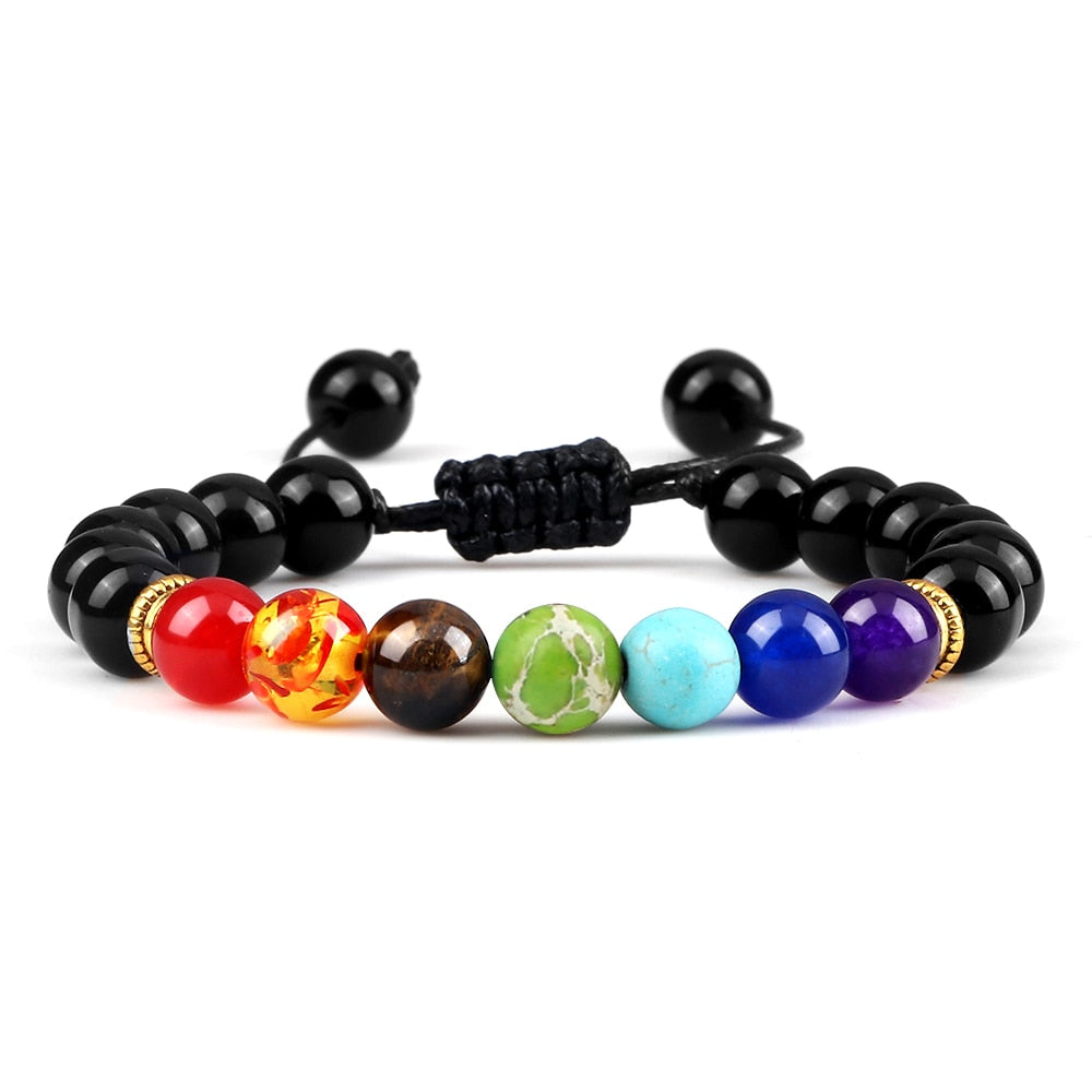 Peris Gems 7 Chakra Bright Black Lava Stone Bracelets | Braided Charm Beads Bracelet SHEIN Amazon Temu