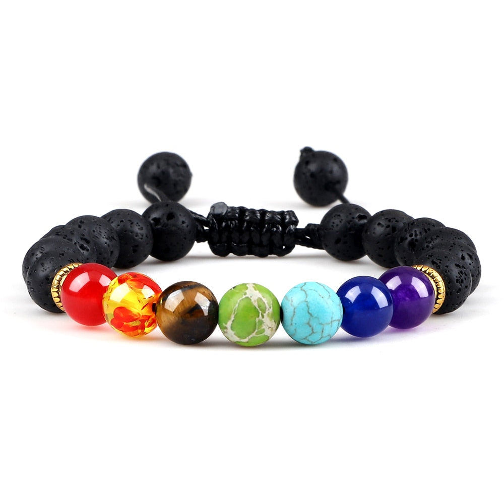 Peris Gems 7 Chakra Lava Black Lava Stone Bracelets | Braided Charm Beads Bracelet SHEIN Amazon Temu