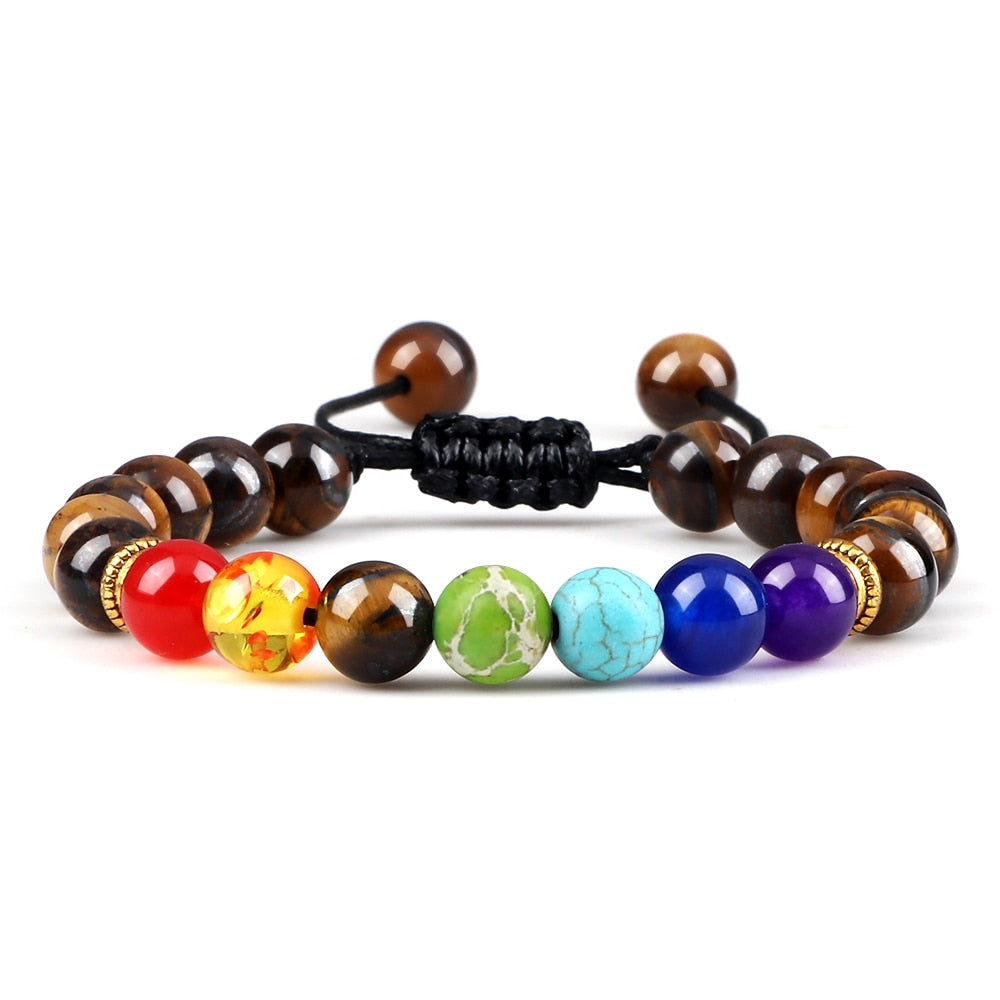 Peris Gems 7 Chakra Tiger Eye Black Lava Stone Bracelets | Braided Charm Beads Bracelet SHEIN Amazon Temu