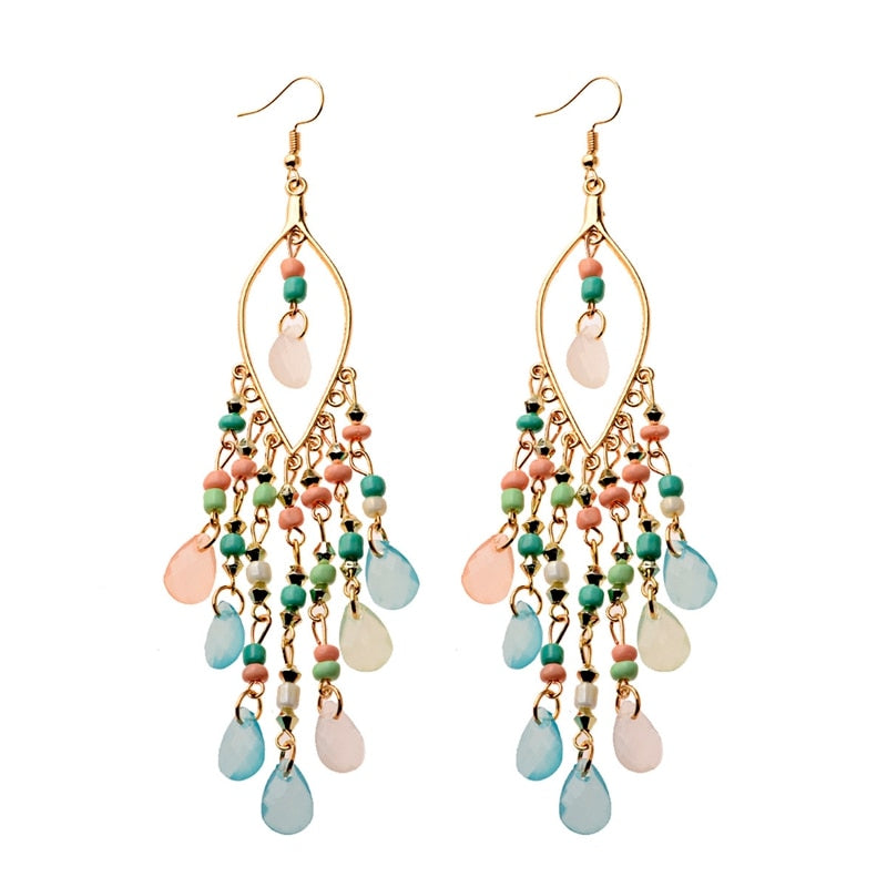 Peris Gems 7 Gold Beaded Long Tassel Earrings for Women | Crystal Dangle Earrings SHEIN Amazon Temu